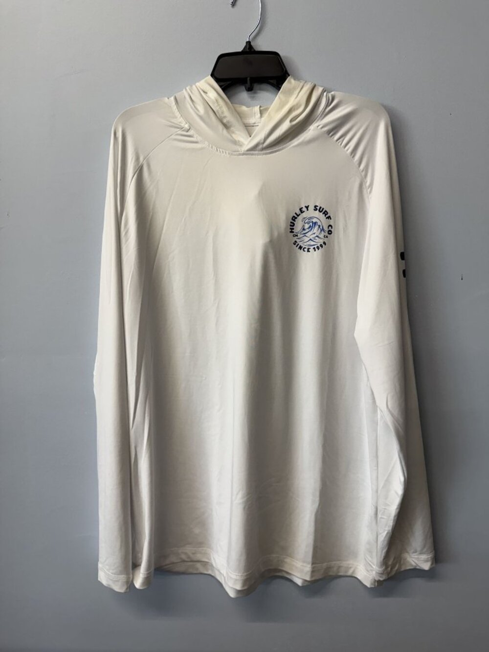 Hurley Surf Co White Long Sleeve Hooded T-Shirt XL Lightweight Casual Pullover